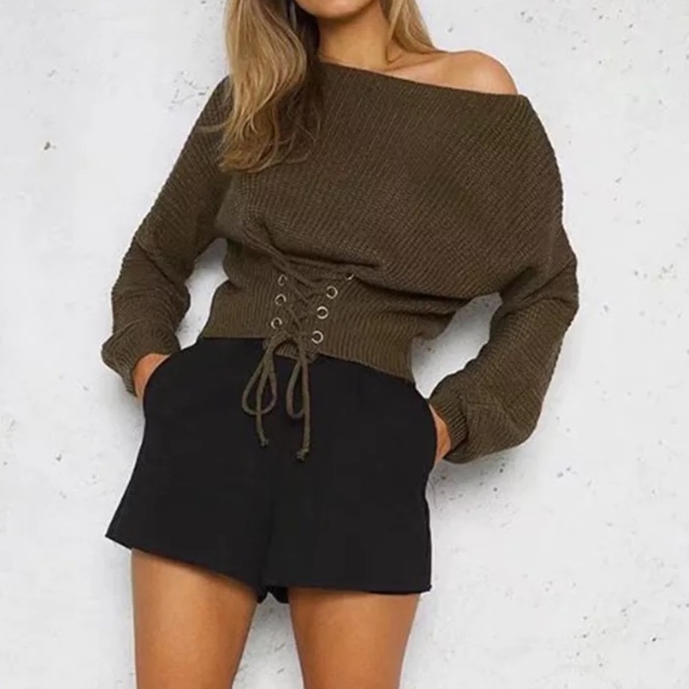 ✨✨My Dream Sexy Olive Lace Up Sweater